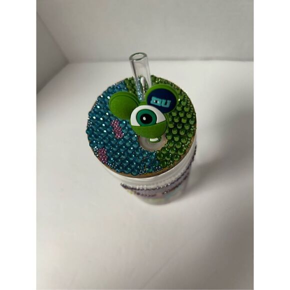 Monsters beer can shaped glass cup with straw topper - Picture 6 of 6